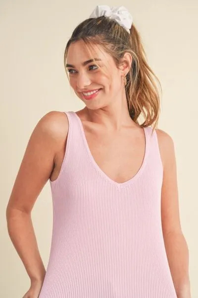 Pink Ribbed Wide Strap Knit Tank