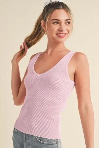 Pink Ribbed Wide Strap Knit Tank