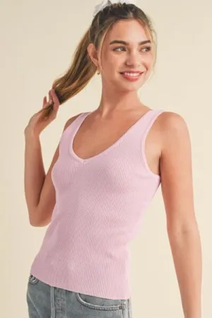 Pink Ribbed Wide Strap Knit Tank