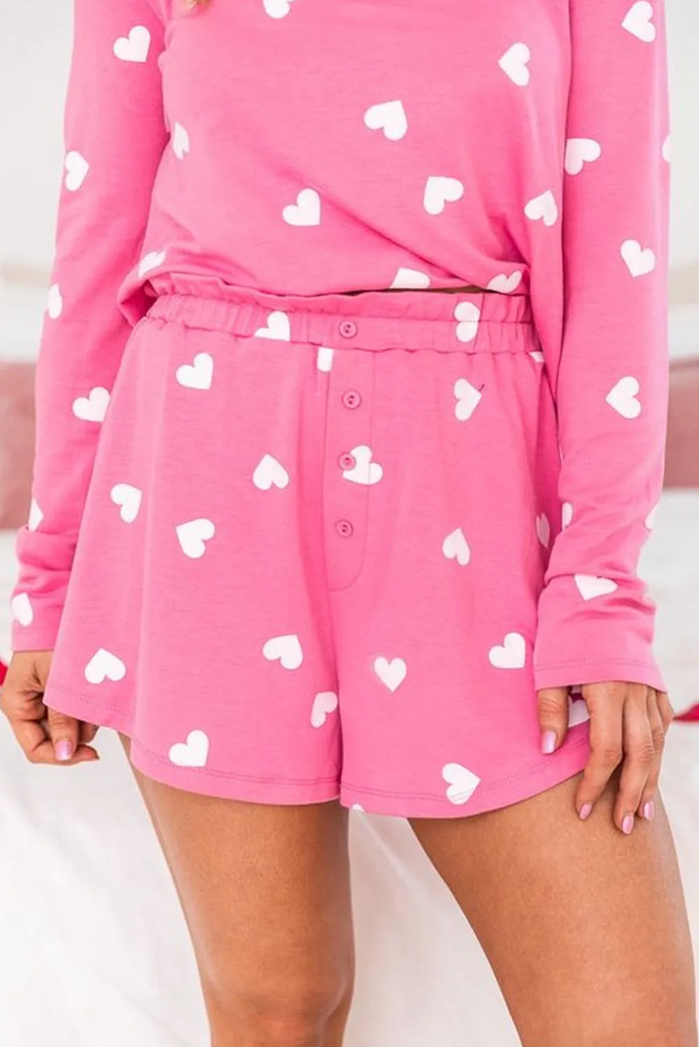 Pink Valentine Heart Print 2pc Shorts Lounge Set