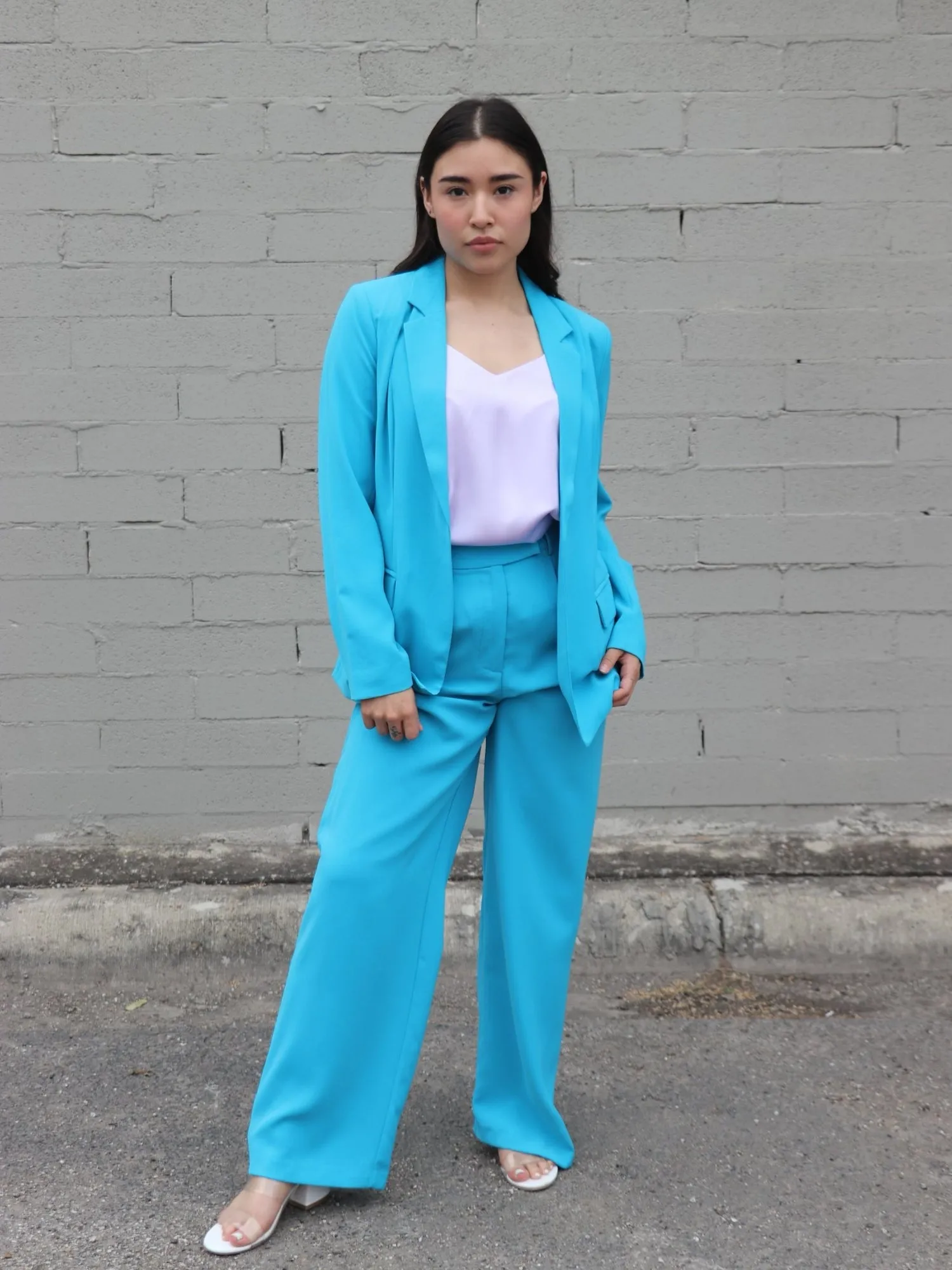 Pintuck Wide Leg Trouser Azure Blue