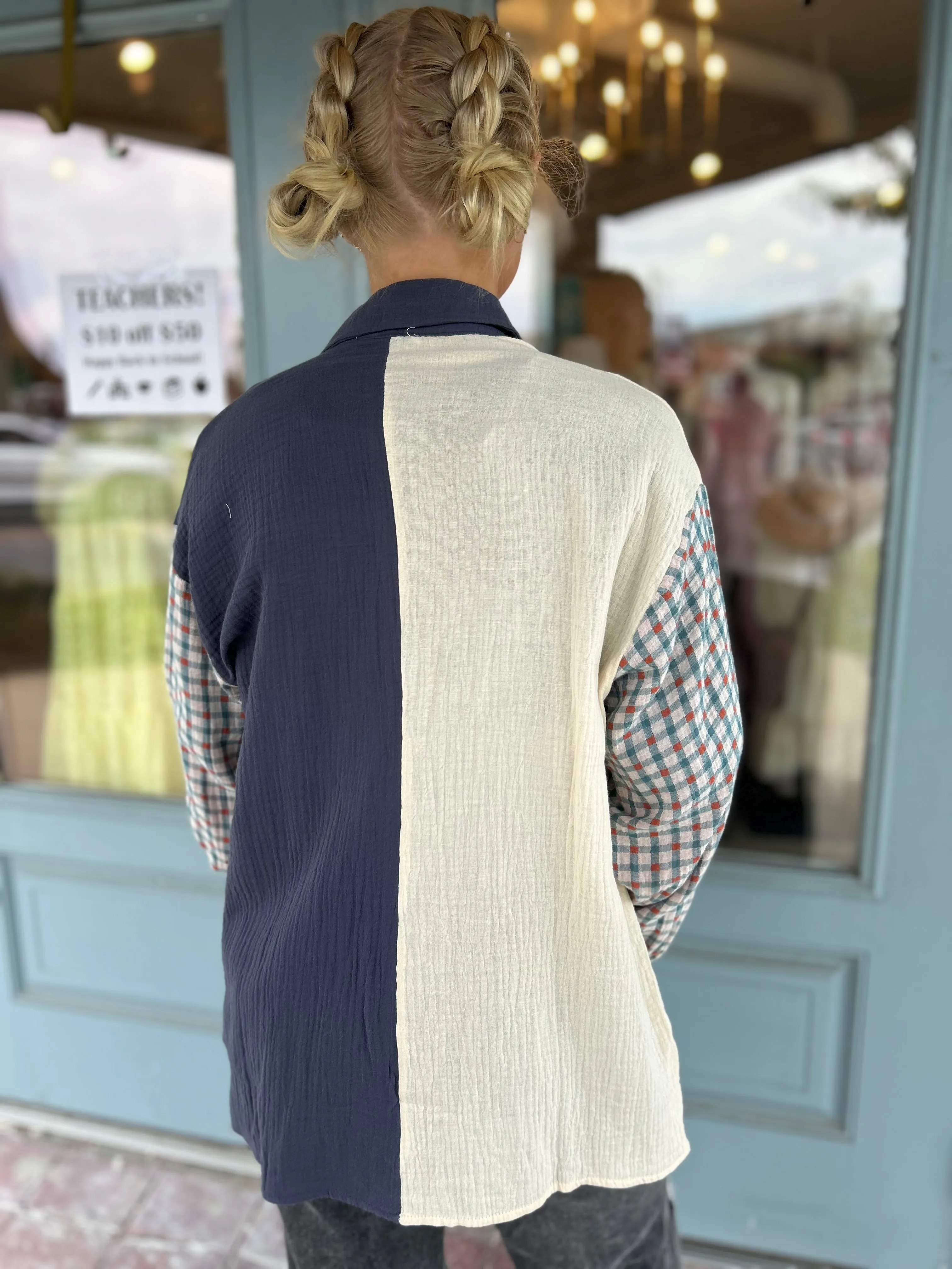 Plaid Combo Collared Shirt