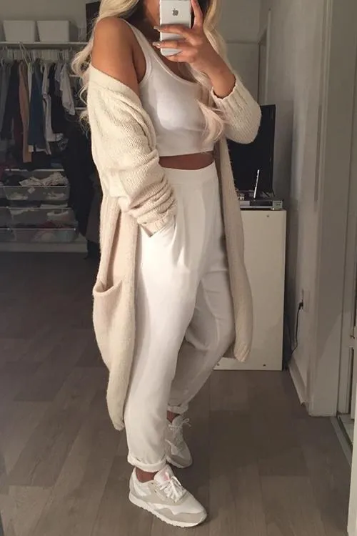 Pockets Long Sleeve Loose Cardigan
