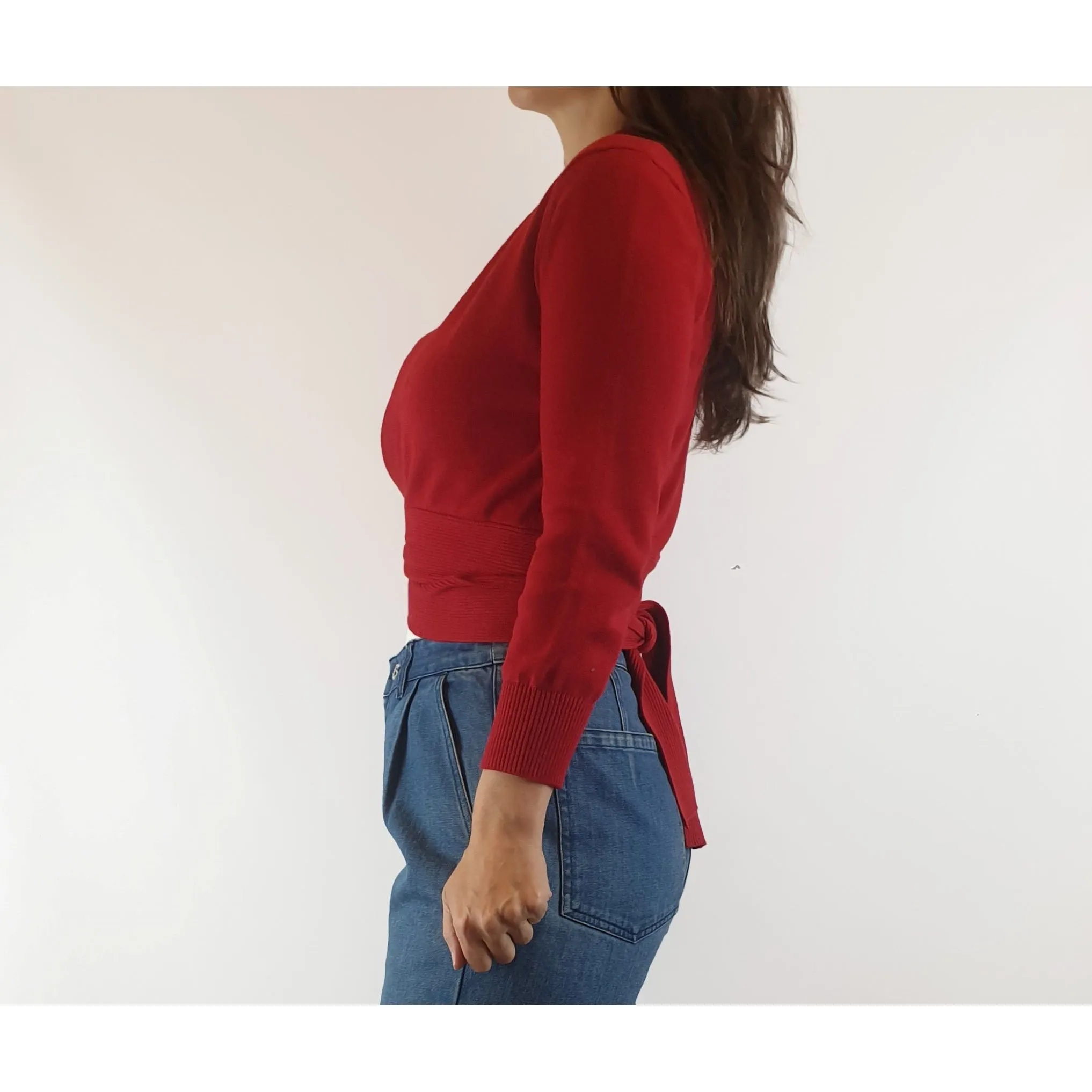 Princess Highway red cotton knit cropped ballerina wrap style cardigan size 8