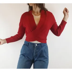 Princess Highway red cotton knit cropped ballerina wrap style cardigan size 8