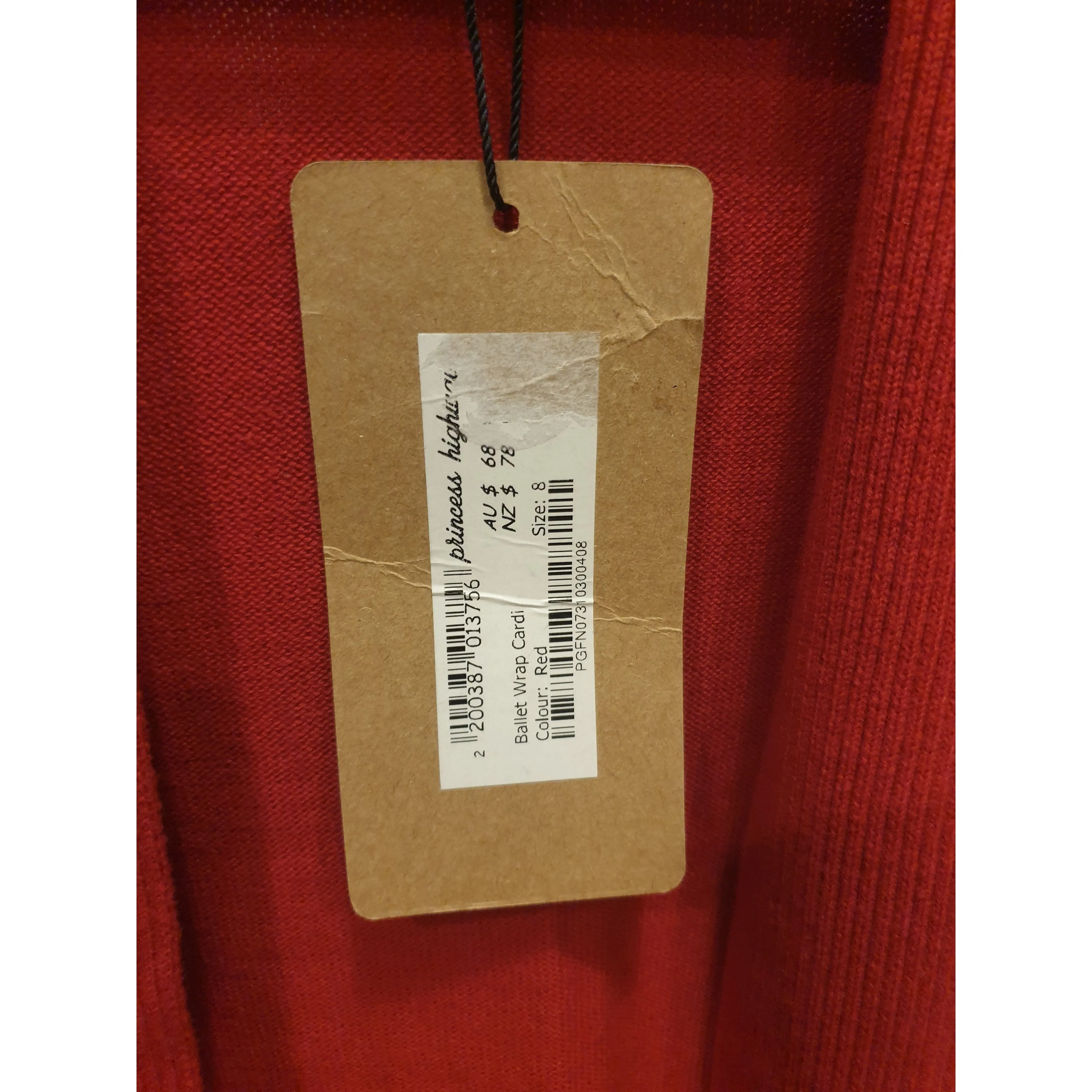 Princess Highway red cotton knit cropped ballerina wrap style cardigan size 8