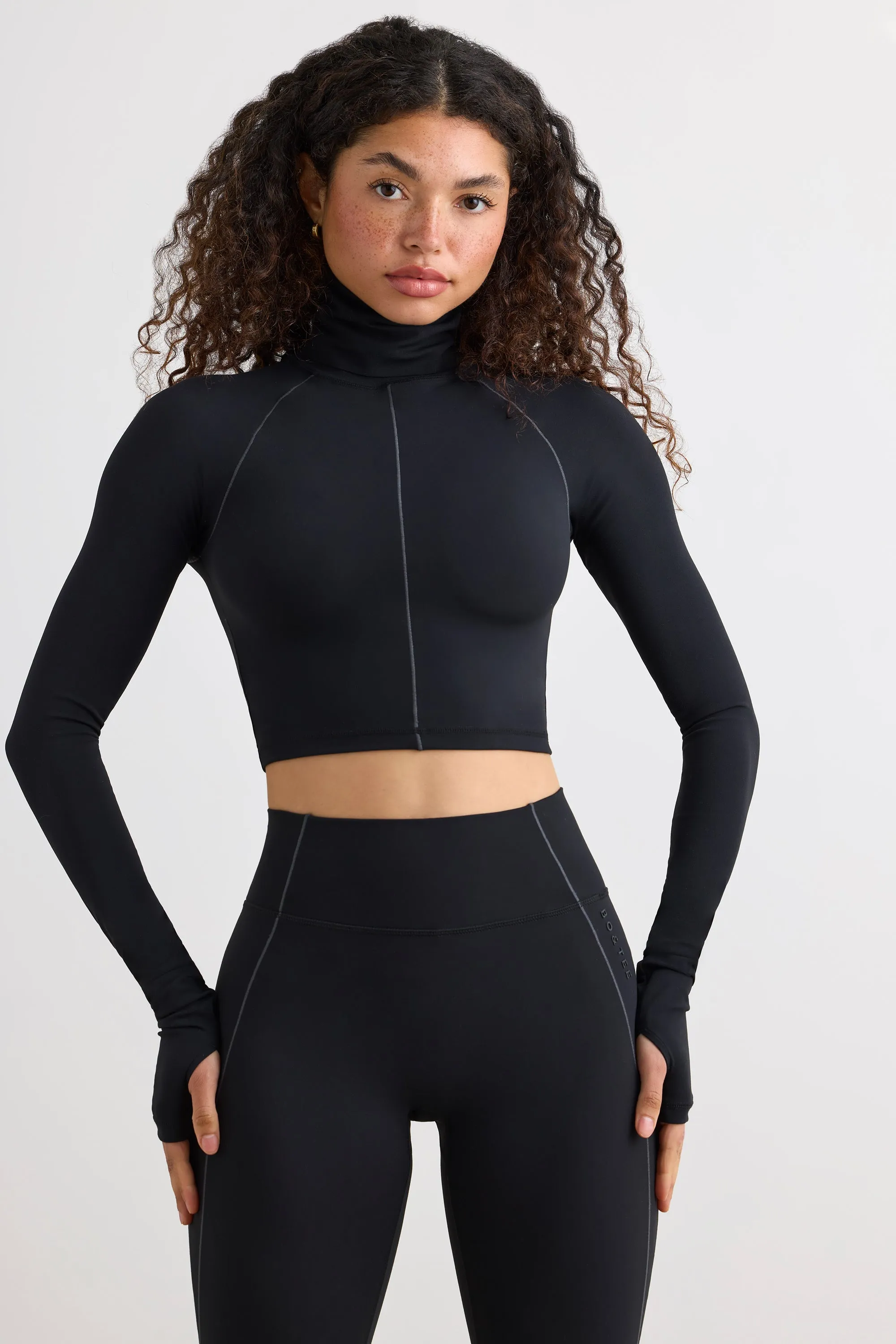 Pristine - Soft Active Turtleneck Crop Top in Black