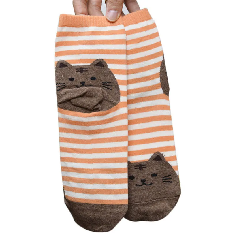 Quality Striped Pattern Cotton Cat Socks