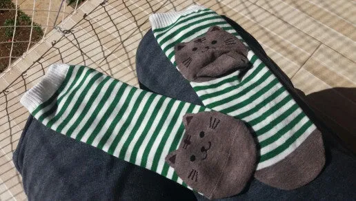 Quality Striped Pattern Cotton Cat Socks