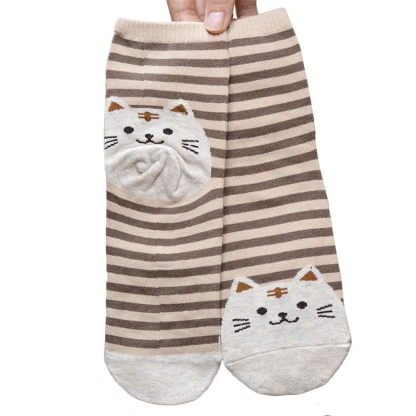 Quality Striped Pattern Cotton Cat Socks