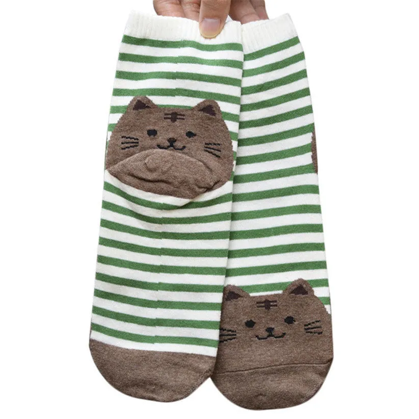 Quality Striped Pattern Cotton Cat Socks