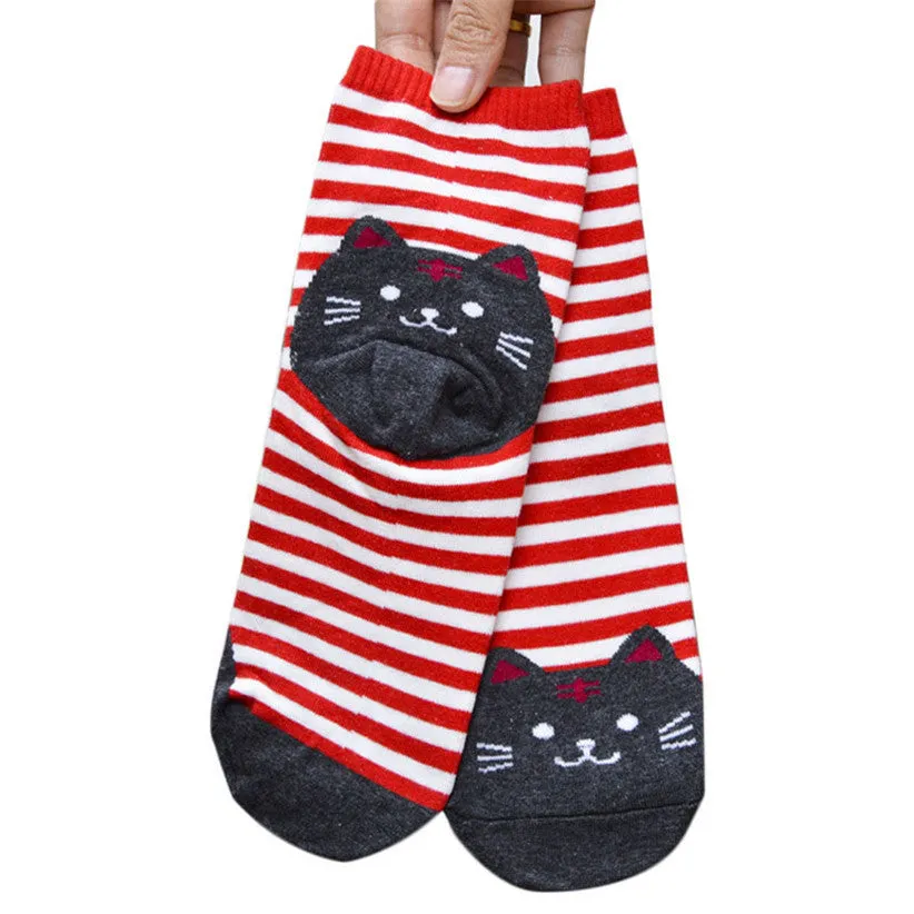 Quality Striped Pattern Cotton Cat Socks