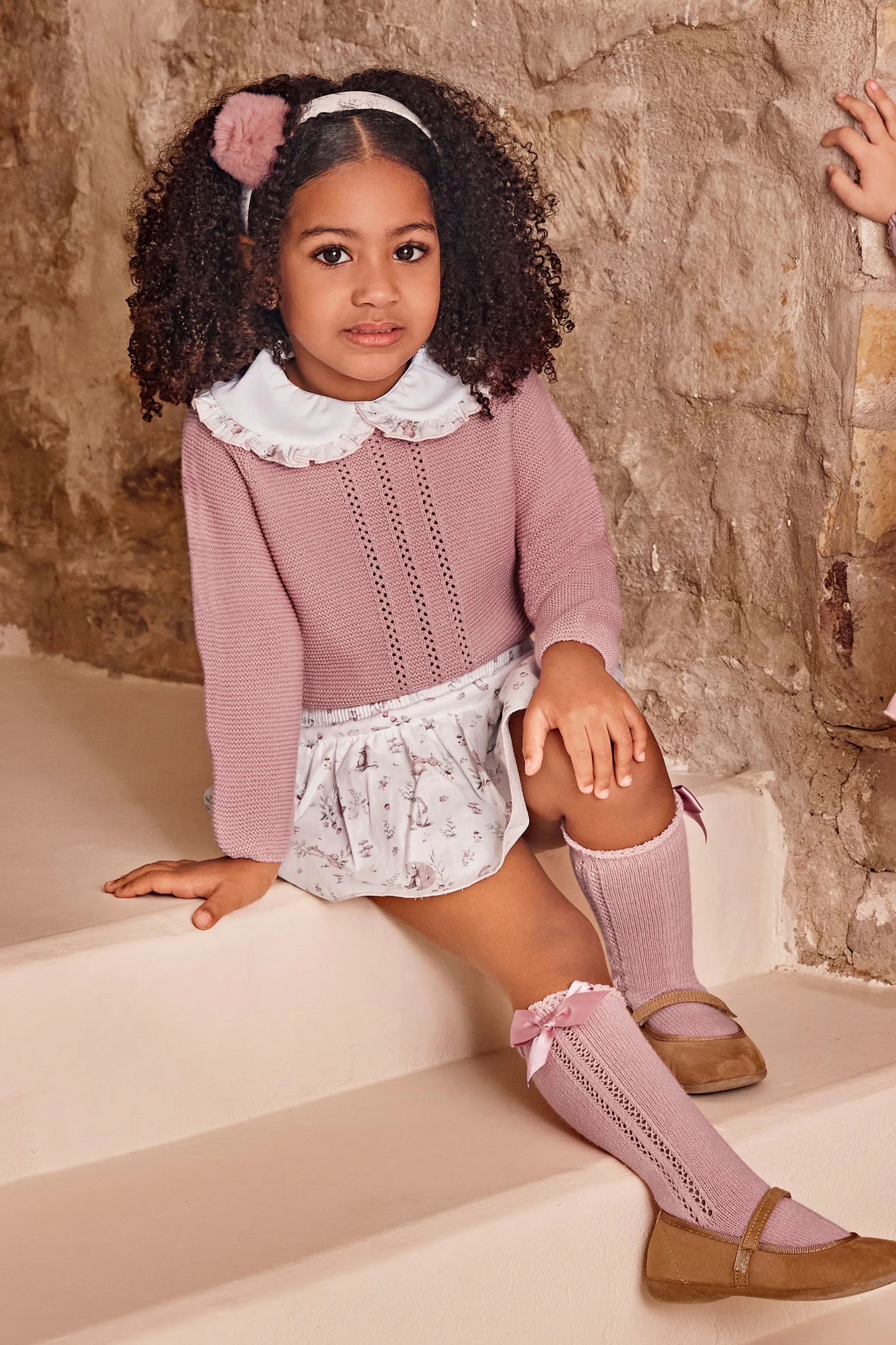 "Lottie" Dusky Pink Forest Animals Knit Top & Skirt