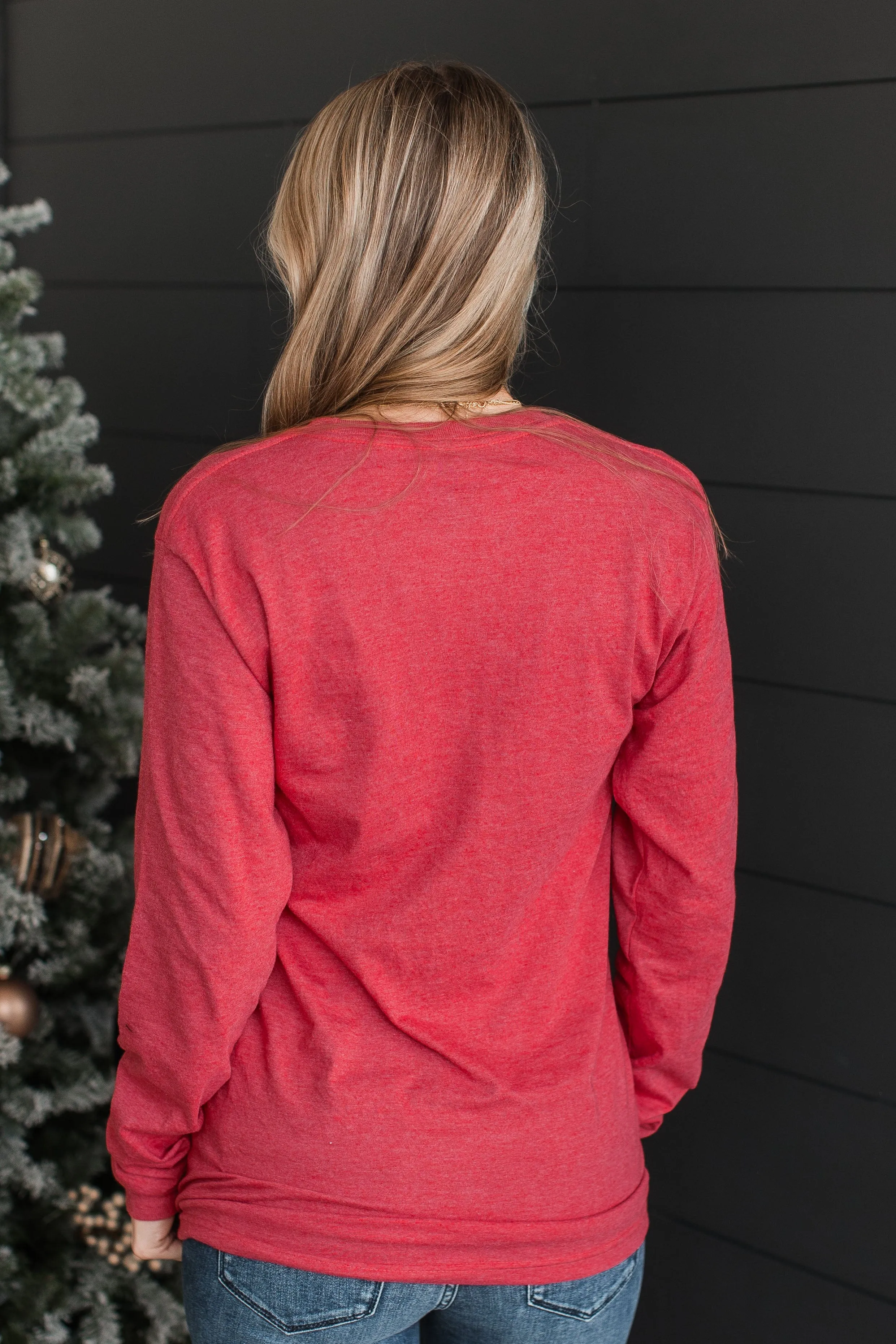 "Very Merry" Long Sleeve Graphic Top- Red