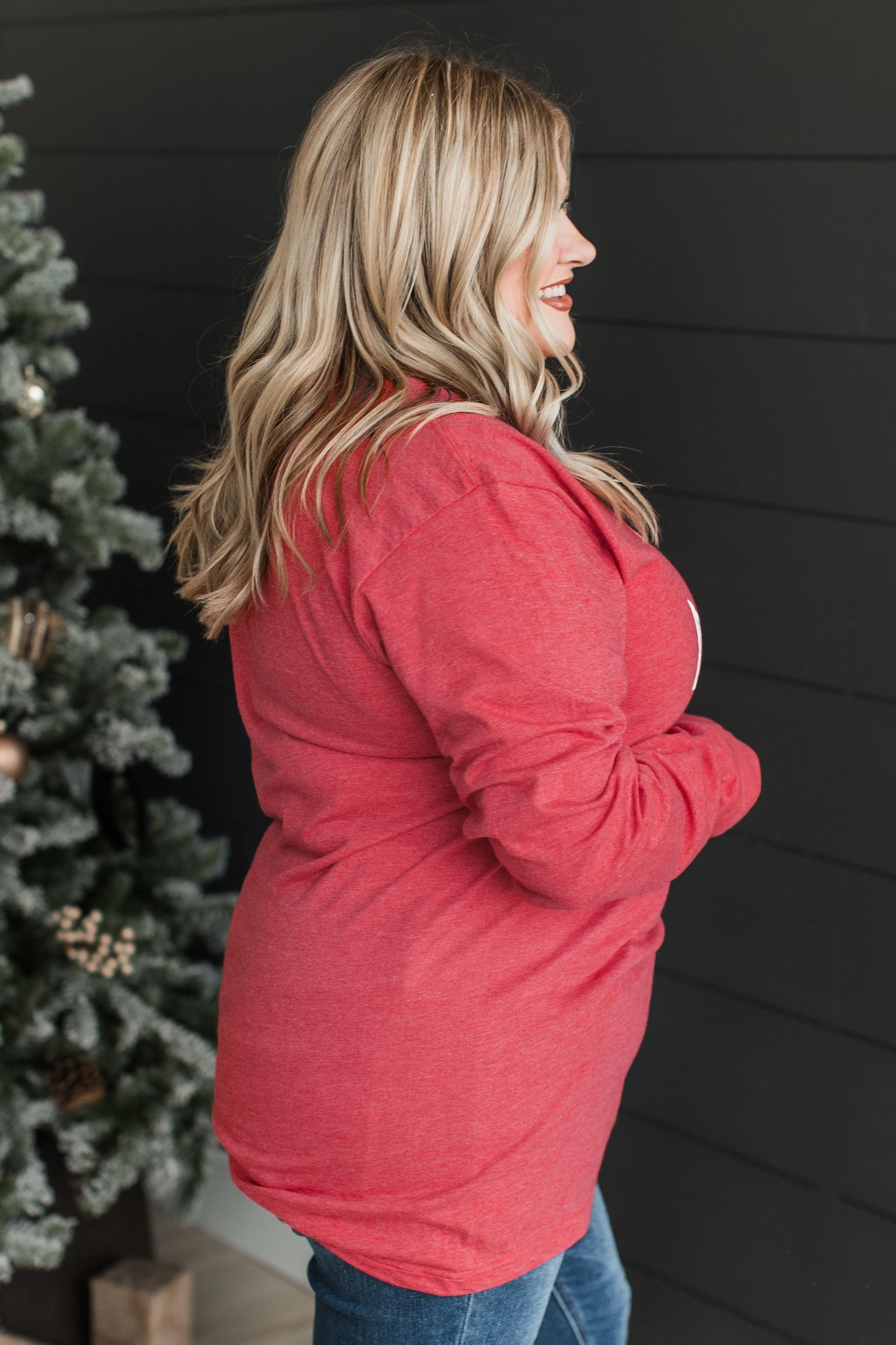"Very Merry" Long Sleeve Graphic Top- Red