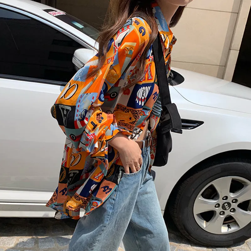 "VINTAGE ORANGE FLORAL LONG SLEEVE" SHIRT N042605
