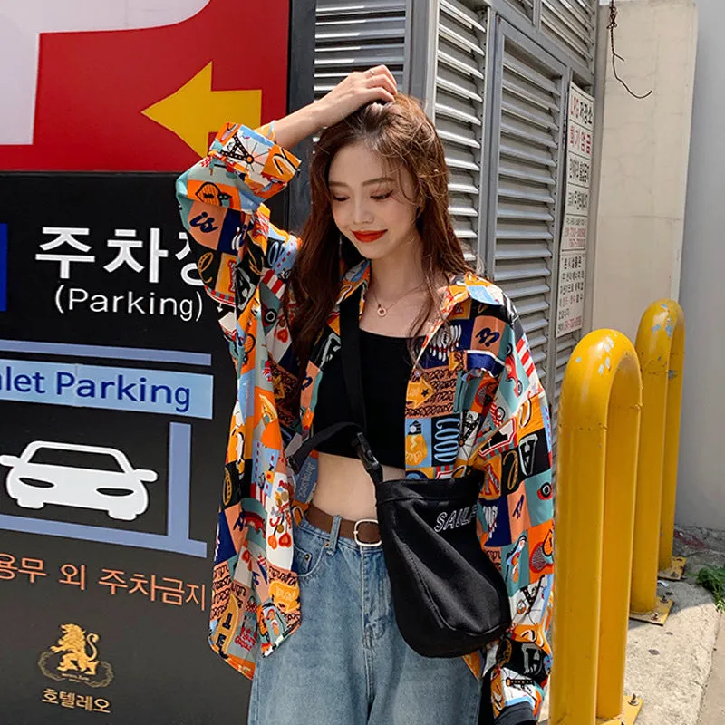 "VINTAGE ORANGE FLORAL LONG SLEEVE" SHIRT N042605