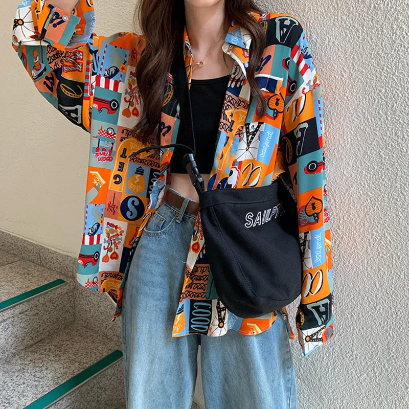 "VINTAGE ORANGE FLORAL LONG SLEEVE" SHIRT N042605