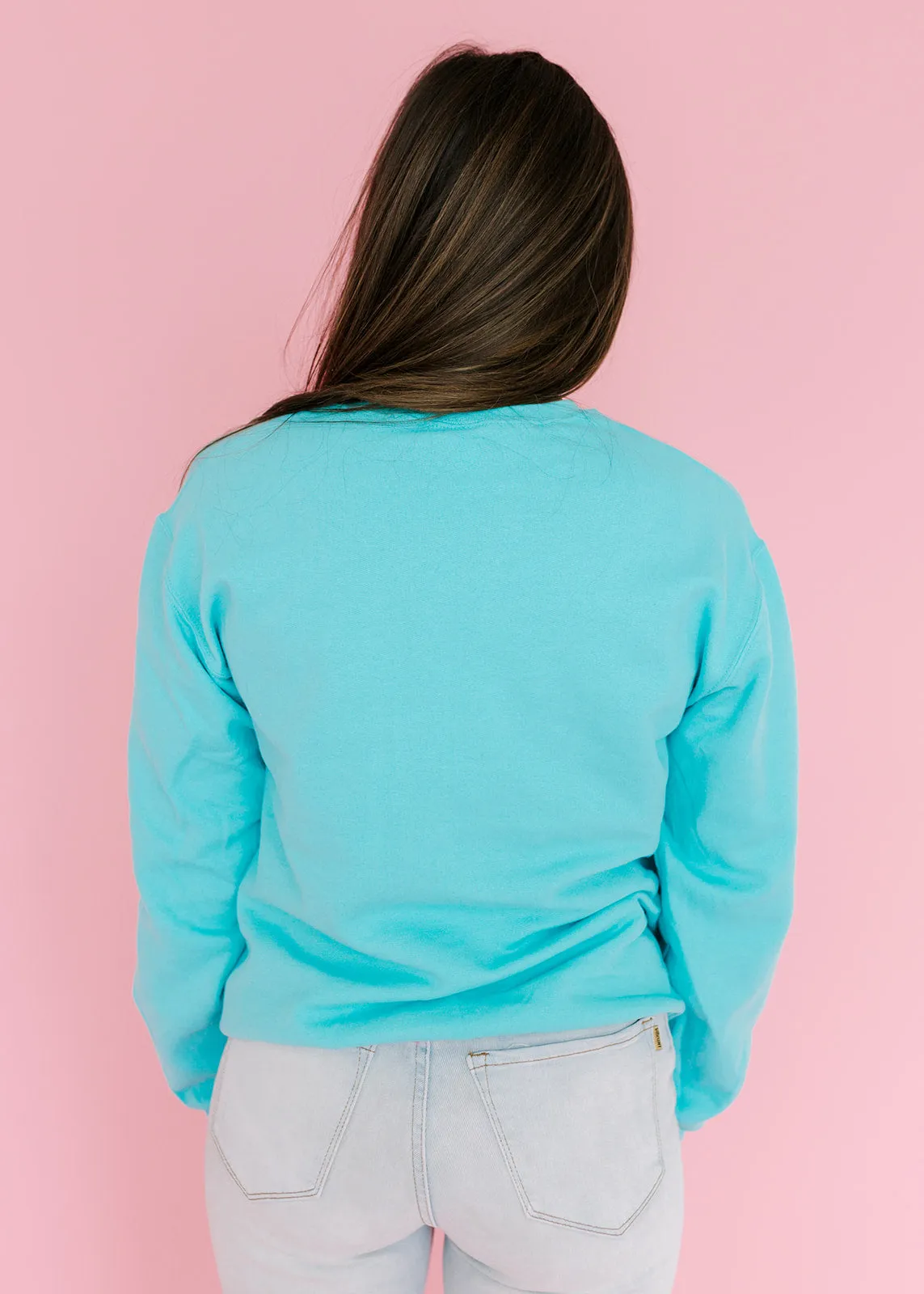 Rainbow Love Sequin Patch Scuba Blue Sweatshirt