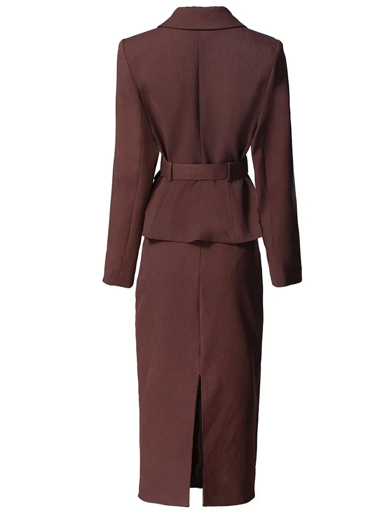 Raven Double Breasted Top   Pencil Skirt Office Lady 2 Pieces Set