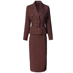Raven Double Breasted Top   Pencil Skirt Office Lady 2 Pieces Set