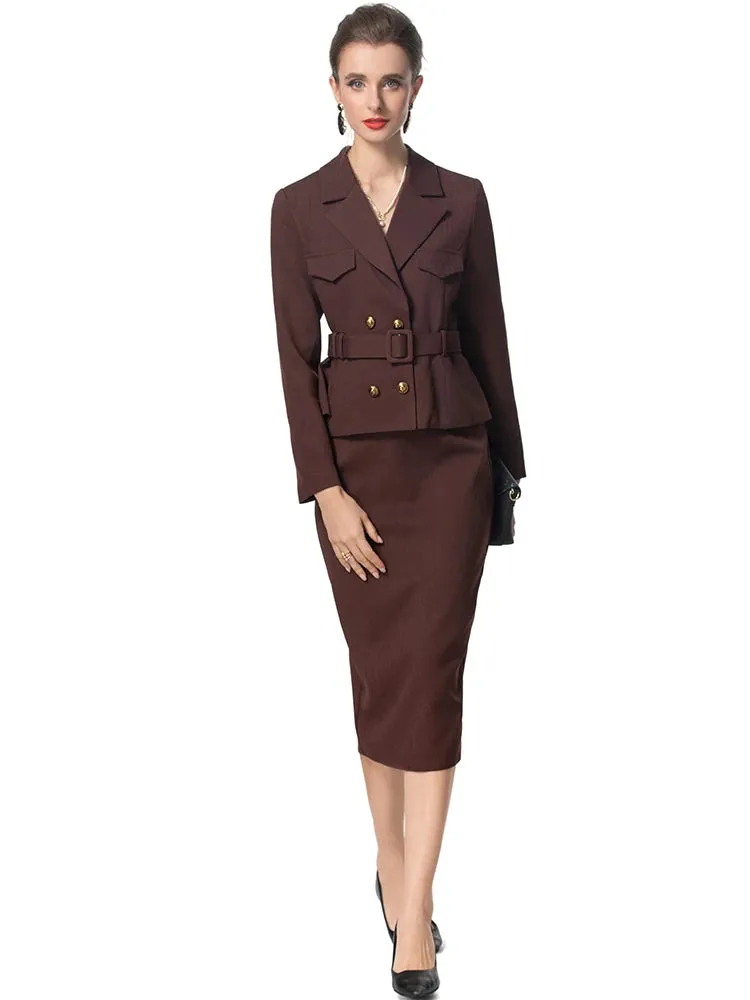 Raven Double Breasted Top   Pencil Skirt Office Lady 2 Pieces Set