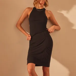 Recycled Brushed Jersey Ruched Skirt - Black