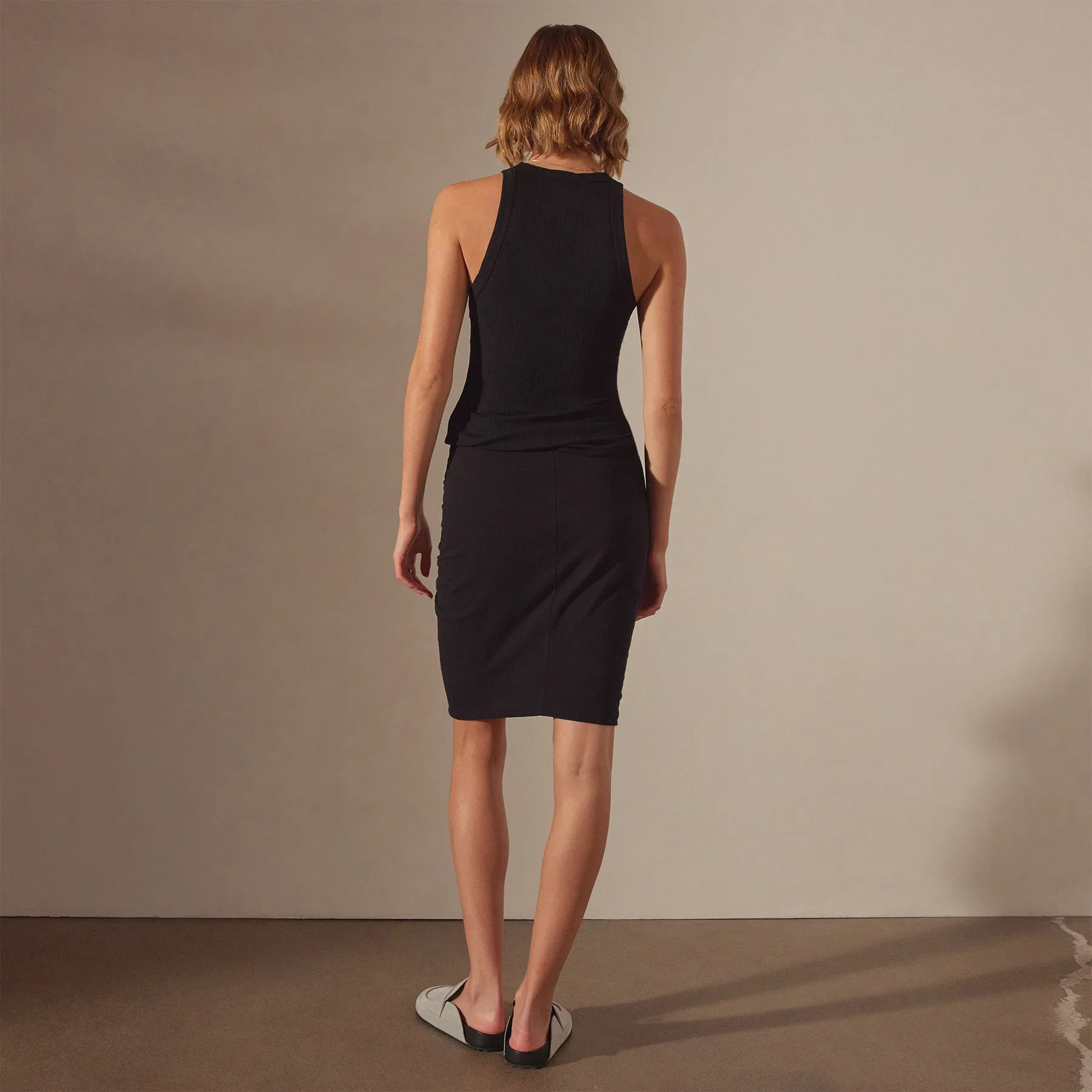 Recycled Brushed Jersey Ruched Skirt - Black