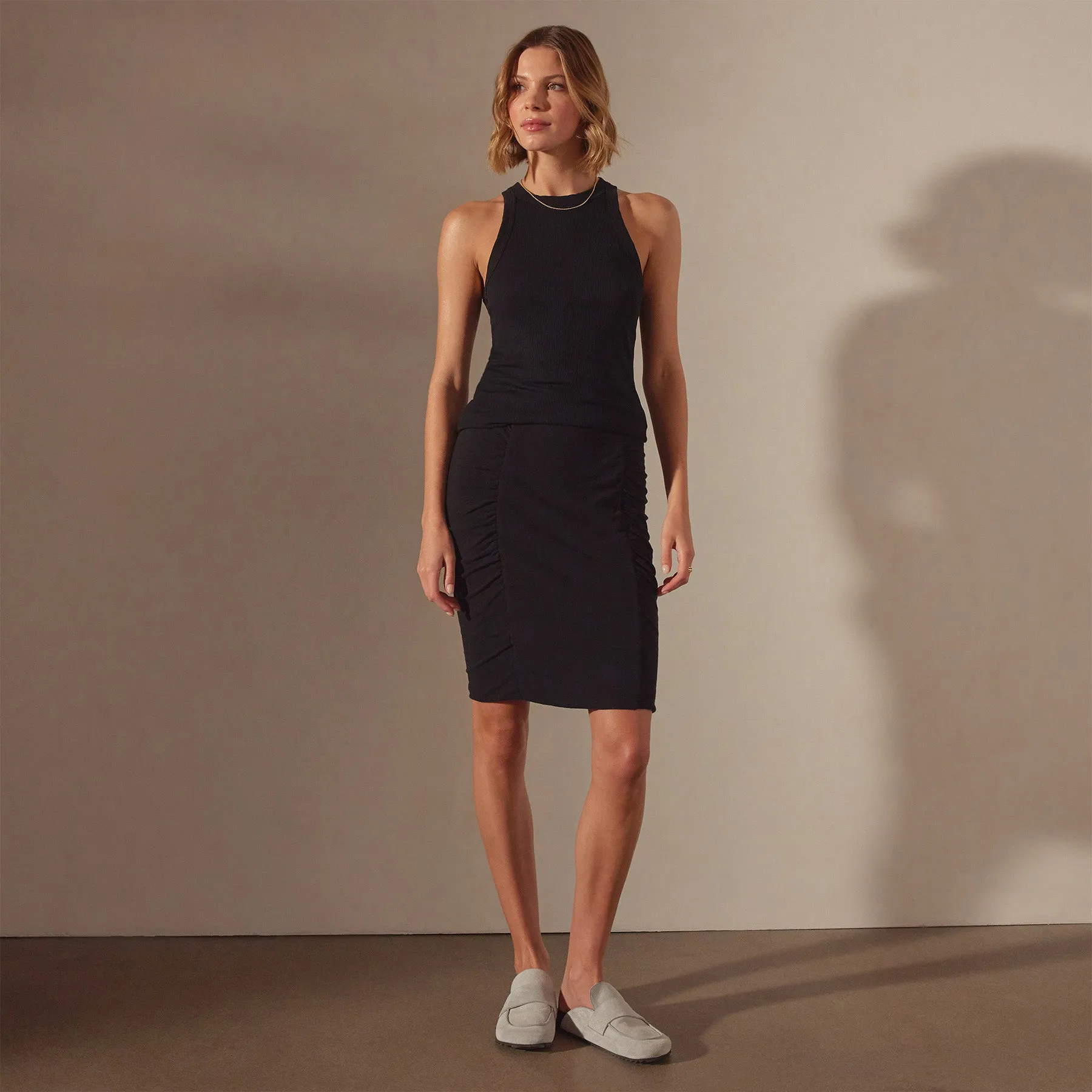 Recycled Brushed Jersey Ruched Skirt - Black