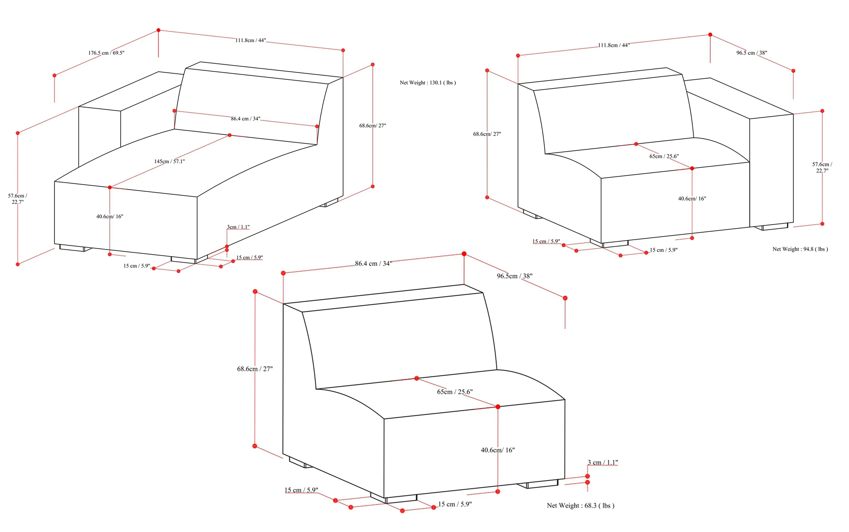 Rex 2 Seater Sofa and Left Chaise in Performance Fabric