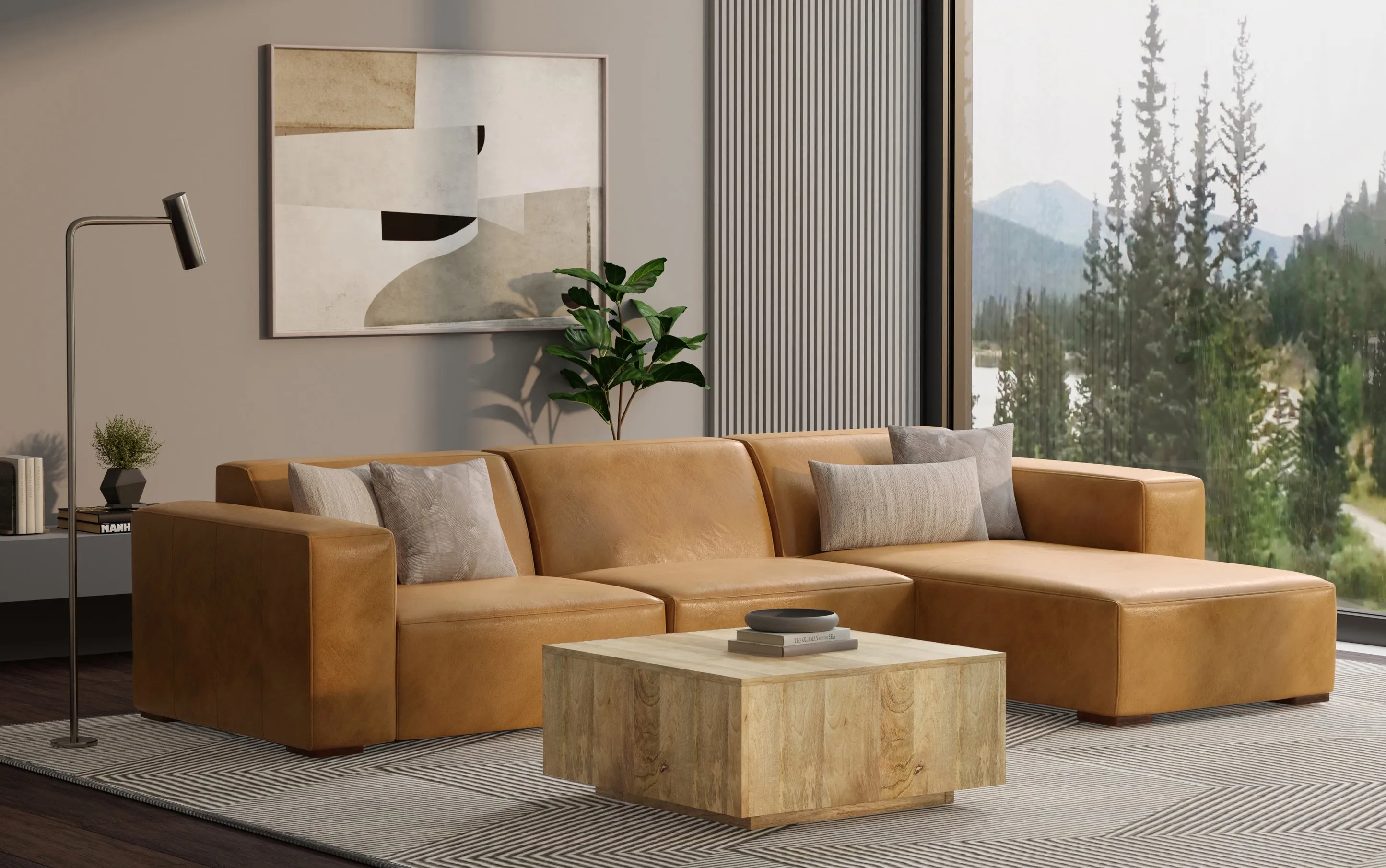 Rex 2 Seater Sofa and Right Chaise in Genuine Leather