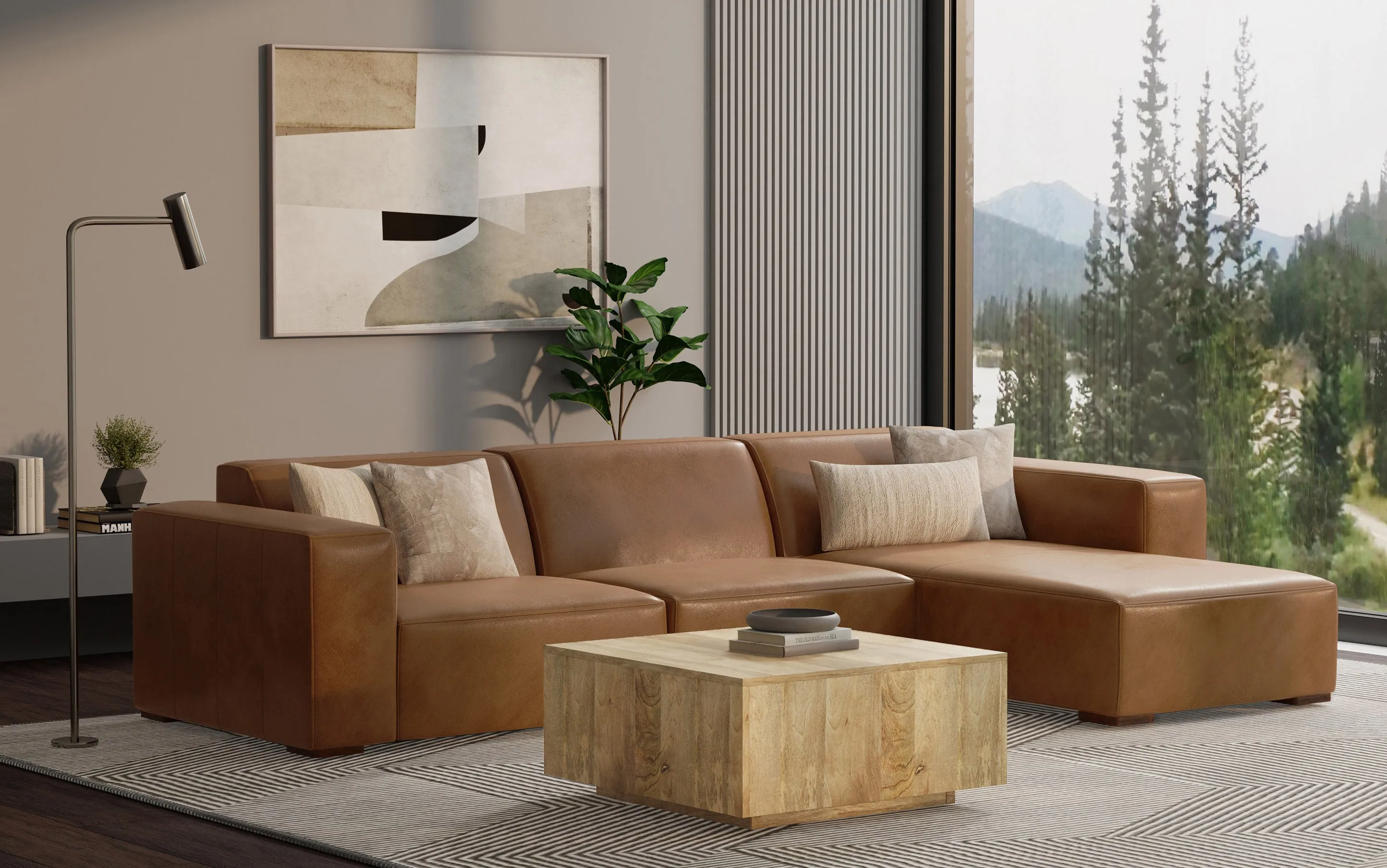 Rex 2 Seater Sofa and Right Chaise in Genuine Leather