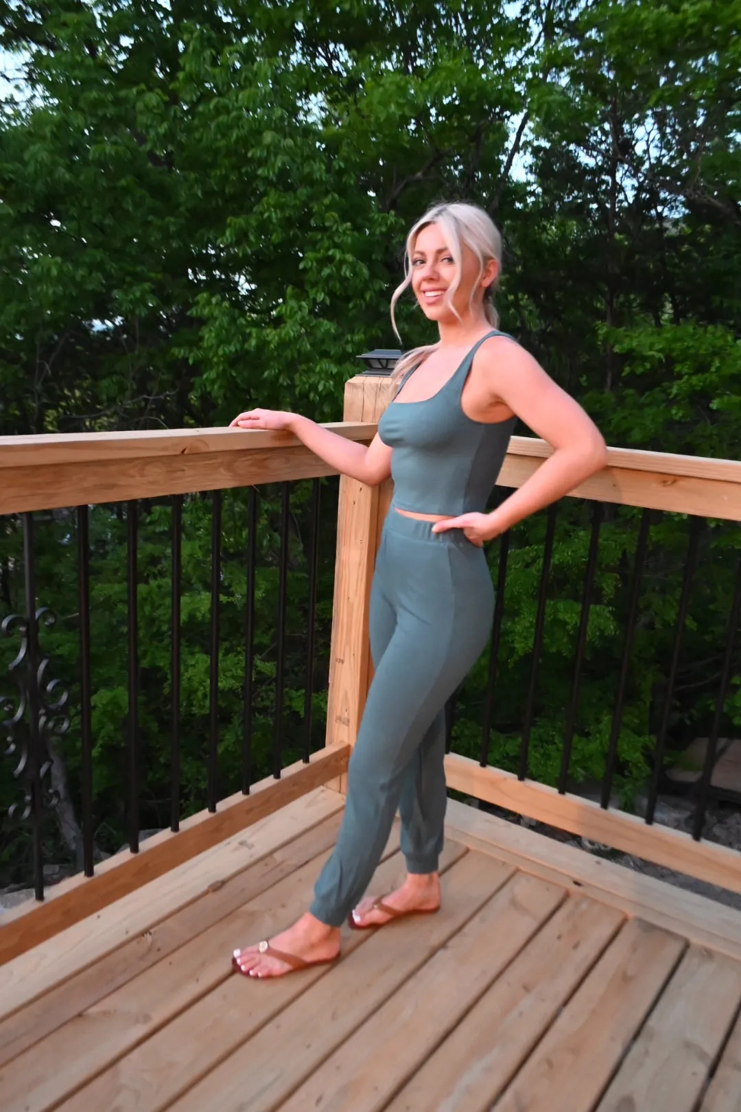 Ribbed Jogger Set- Dark Green