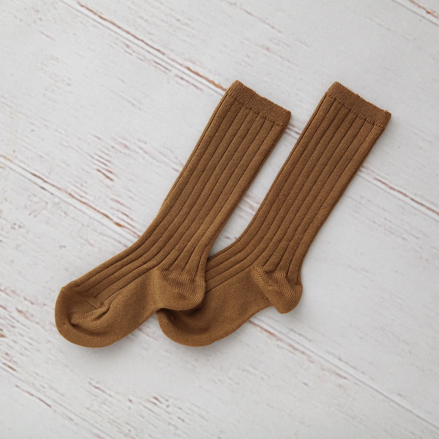 Ribbed Knee Socks, Caramel