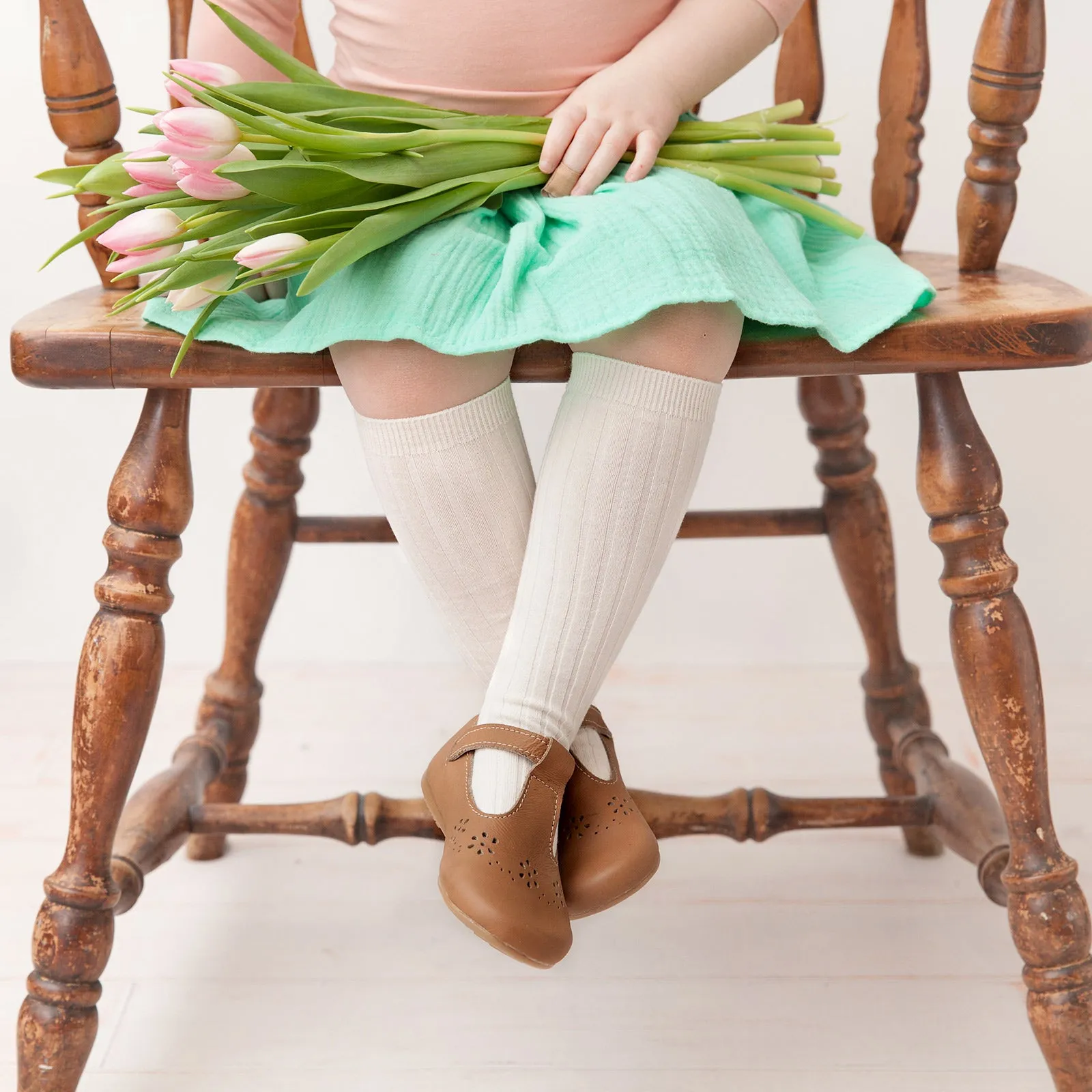 Ribbed Knee Socks, Ivory