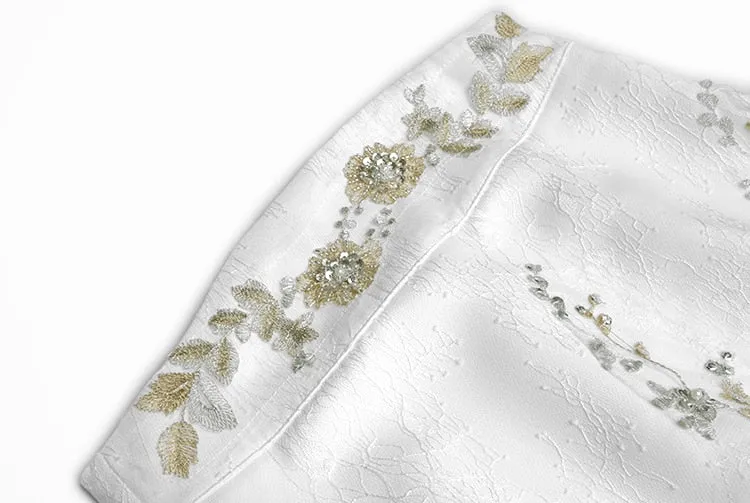 Rizo Sleeve Shirt Tops Embroidery Sequins Skirt Two-piece set
