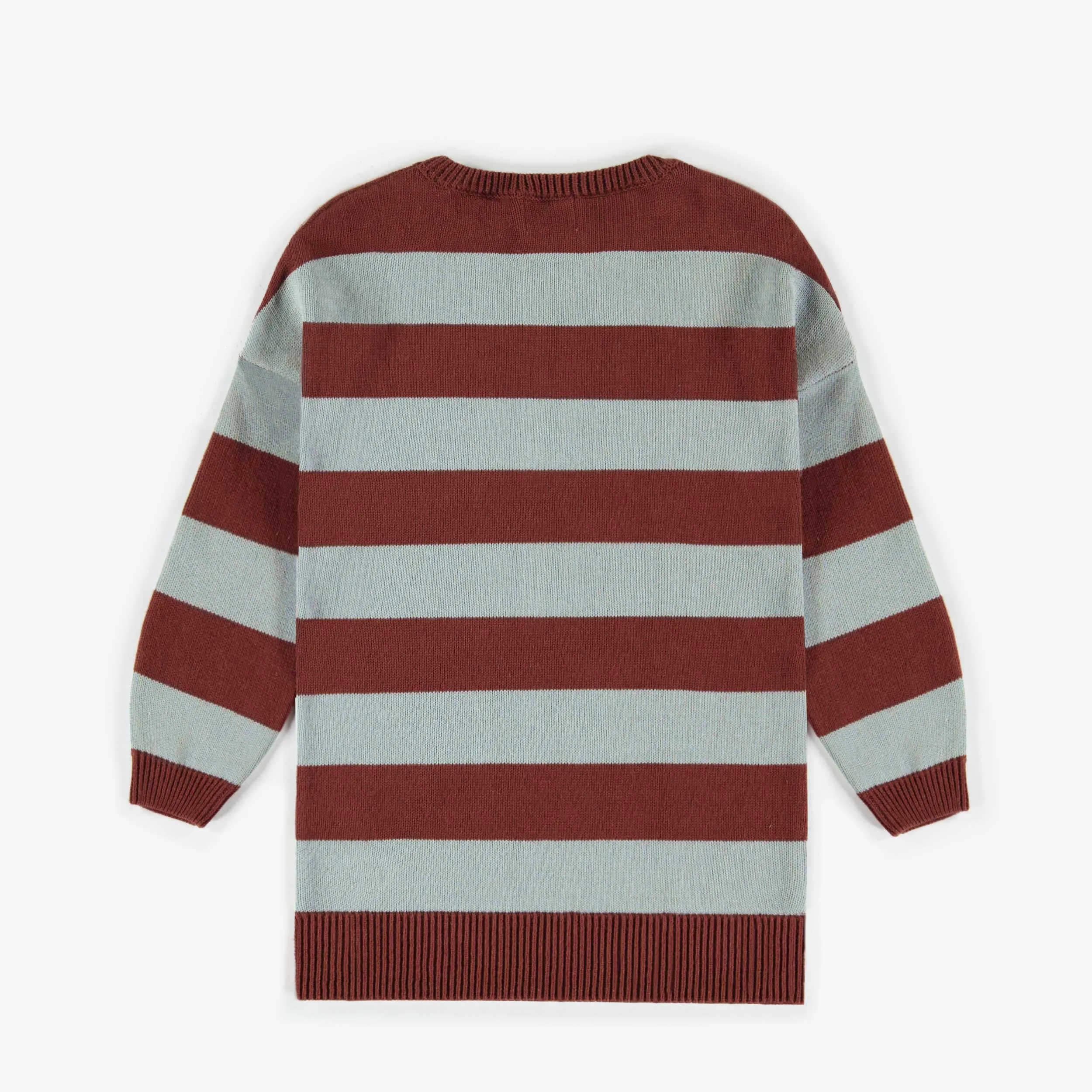 Robe ligné bleu et rouille en maille, enfant || Blue and rust striped dress in knitwear, child