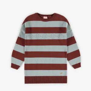 Robe ligné bleu et rouille en maille, enfant || Blue and rust striped dress in knitwear, child