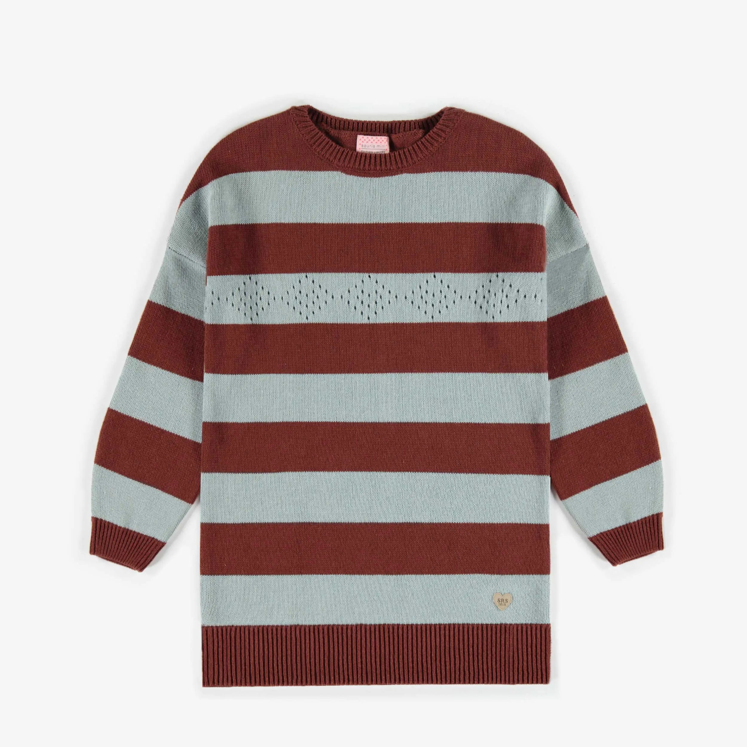 Robe ligné bleu et rouille en maille, enfant || Blue and rust striped dress in knitwear, child