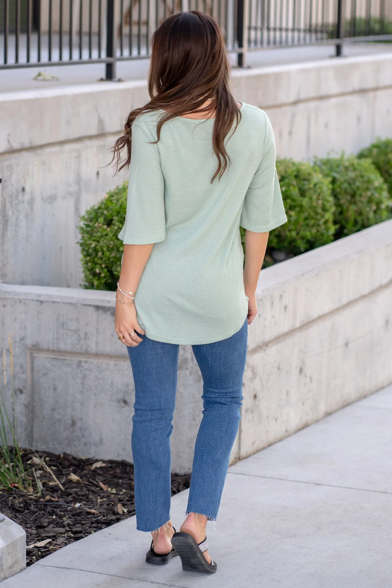 Round Neck Waffle Knit T-Shirt