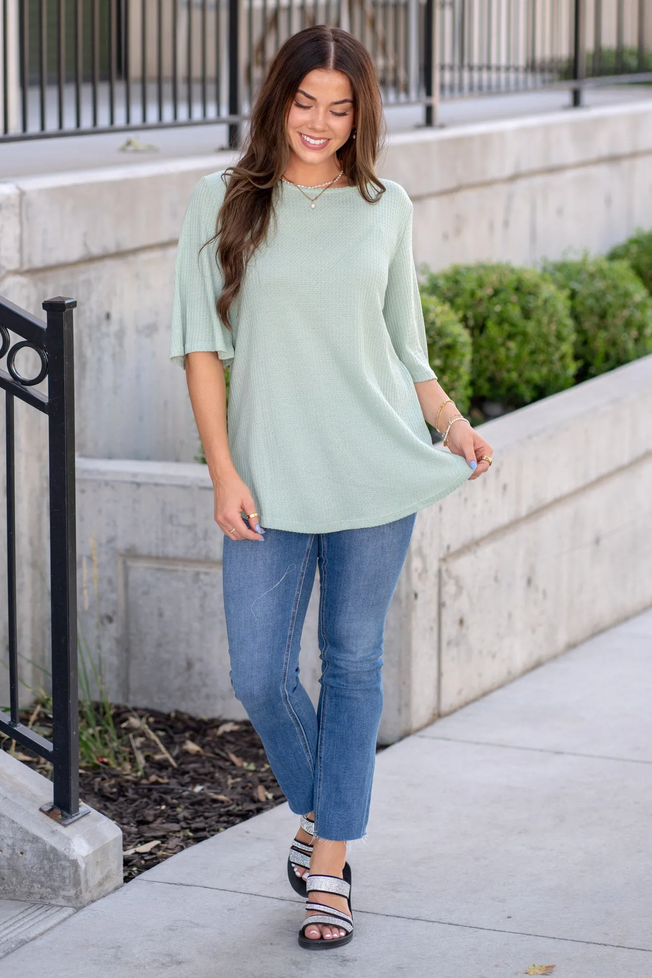 Round Neck Waffle Knit T-Shirt