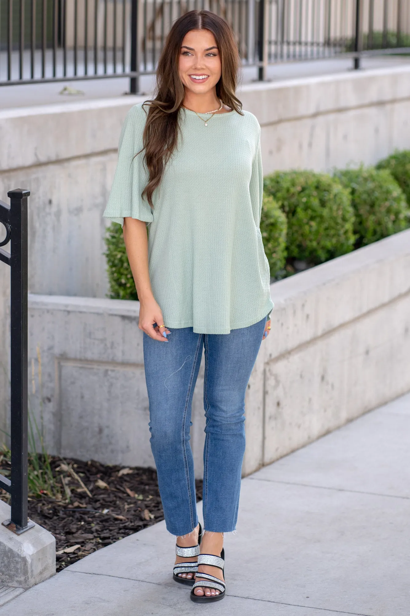 Round Neck Waffle Knit T-Shirt