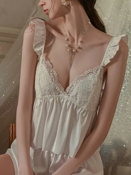 Ruffle Straps Lace-Trim Cami Set