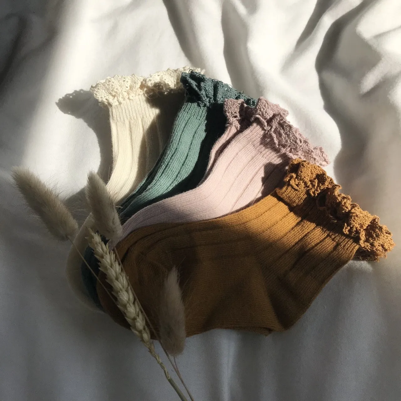 'Sage' Crochet Frill Ribbed Ankle Socks