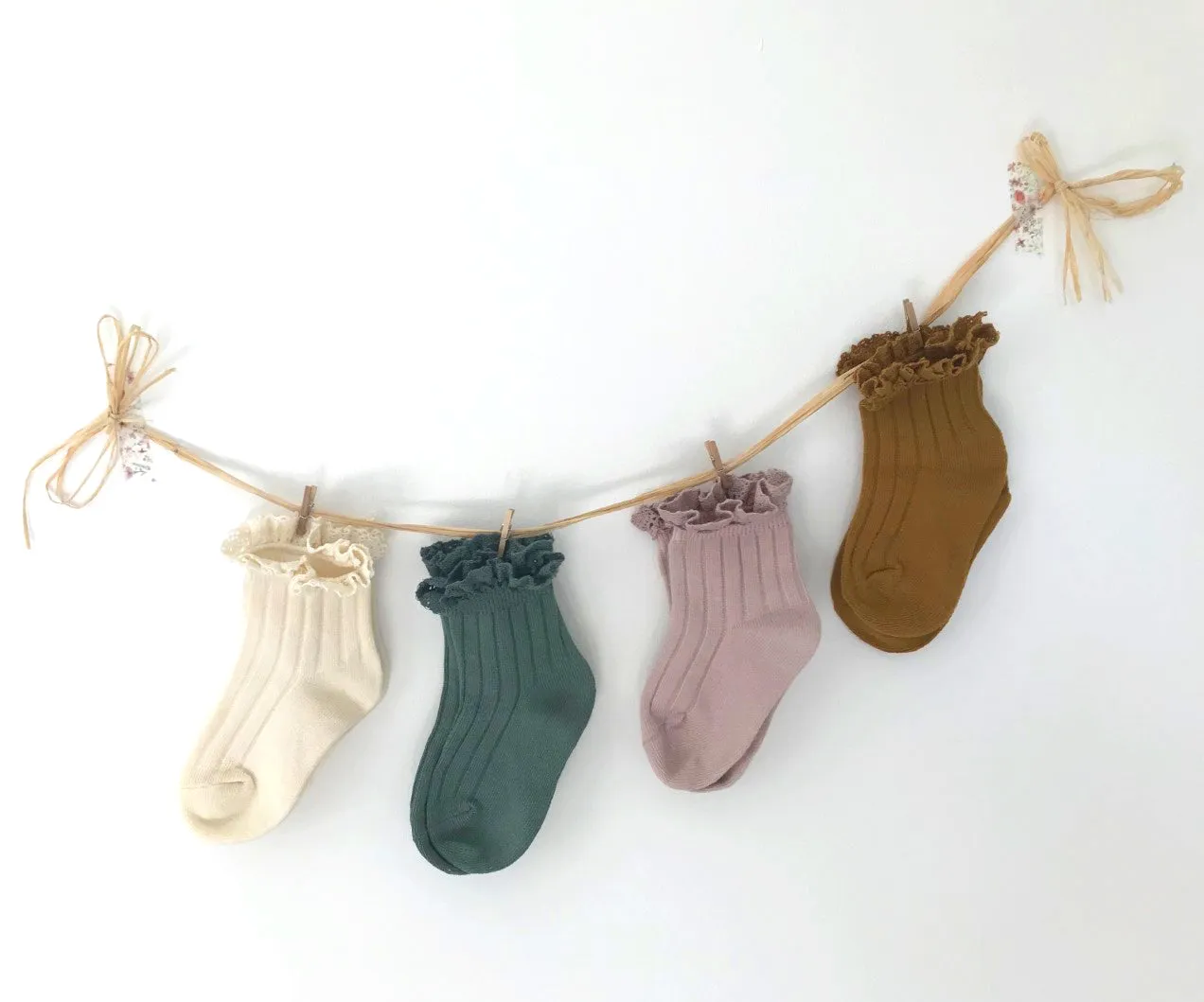 'Sage' Crochet Frill Ribbed Ankle Socks