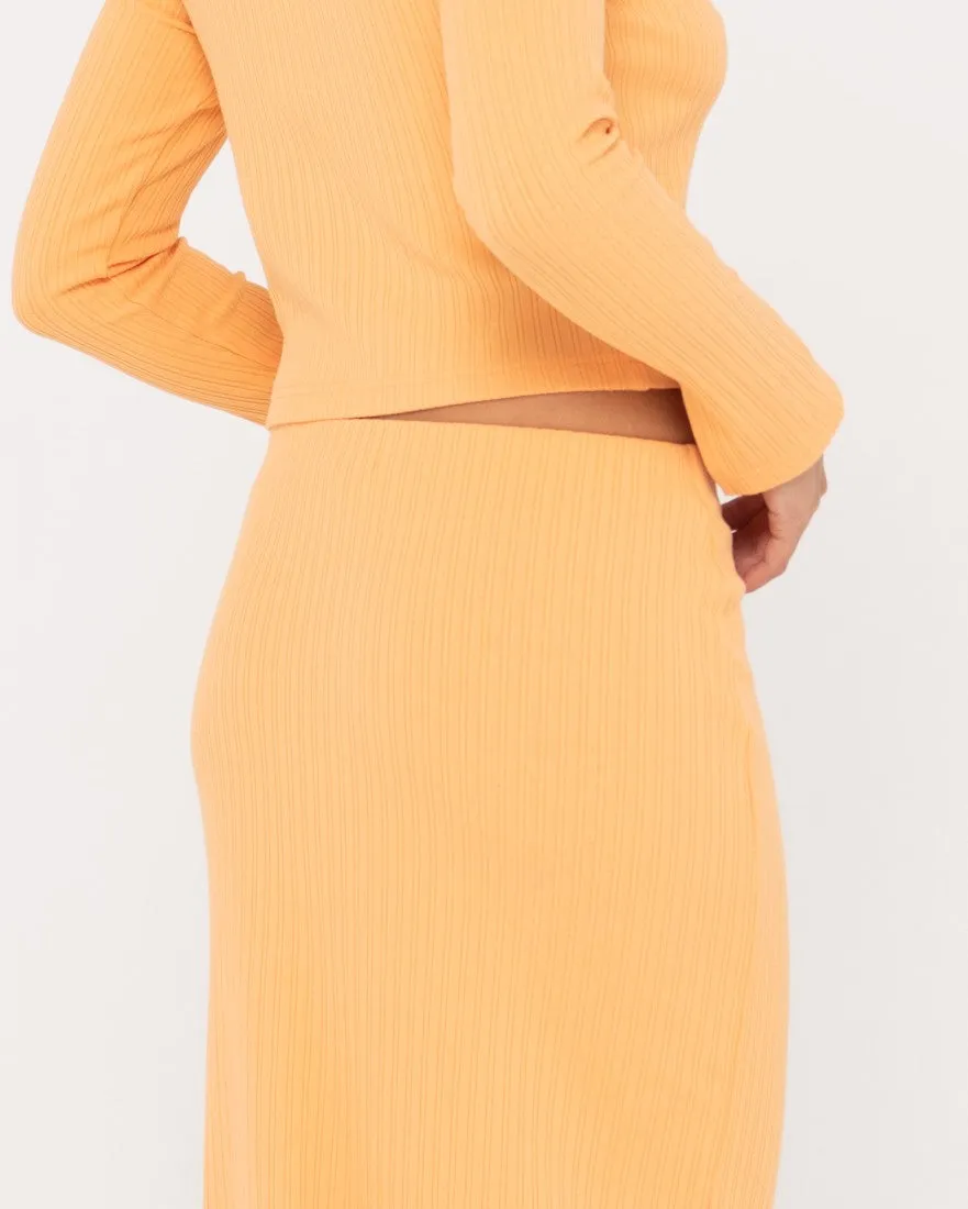 Scarlett Ribbed Mid Rise Maxi Tube Skirt