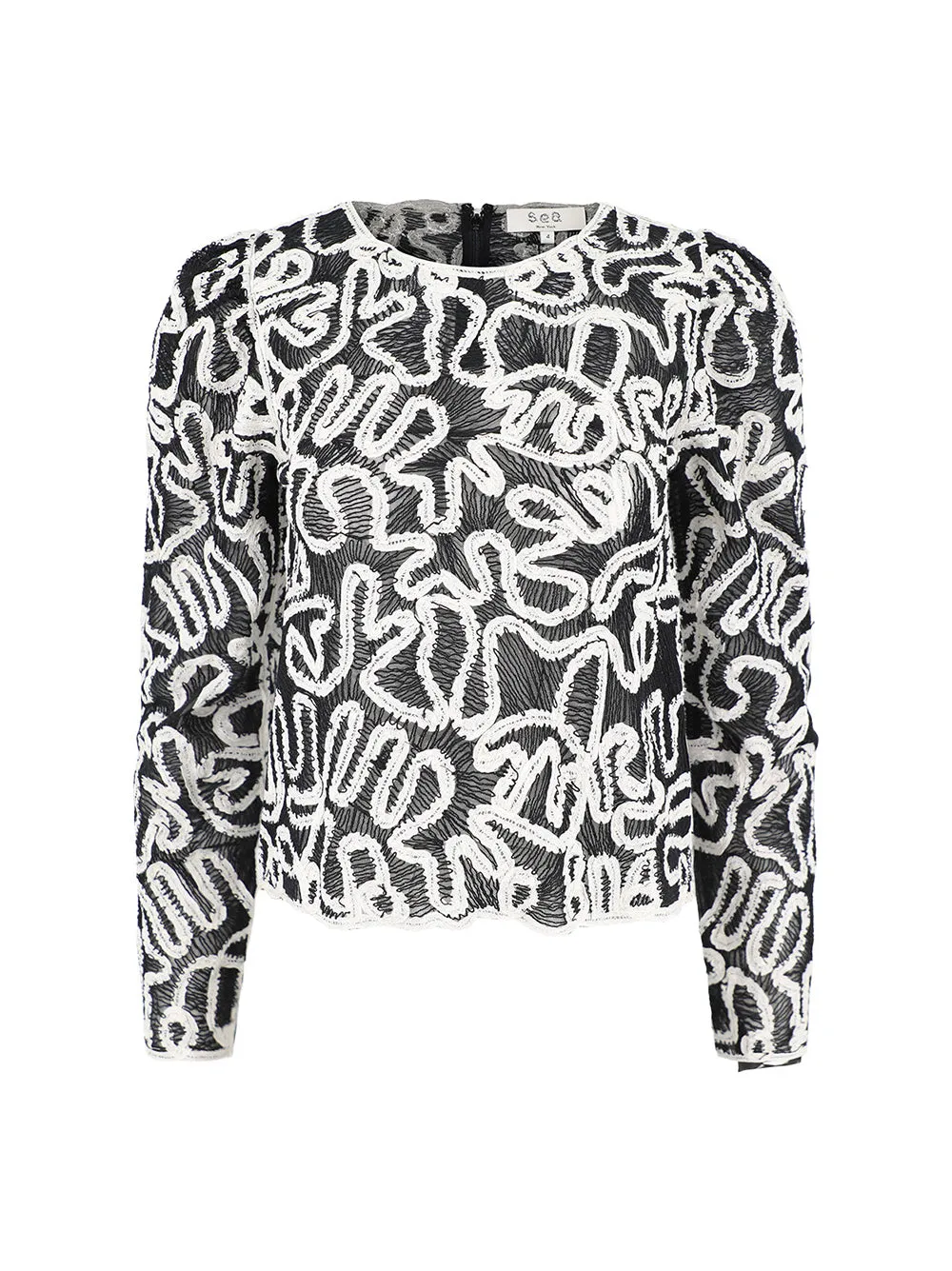 Sea Alice Embroidery Battenberg Long Sleeve Top in Multi
