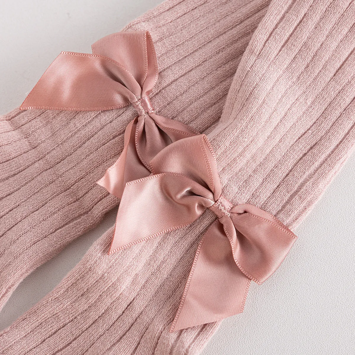 Seamless Cable Knit Tights with Bow for Baby Girls