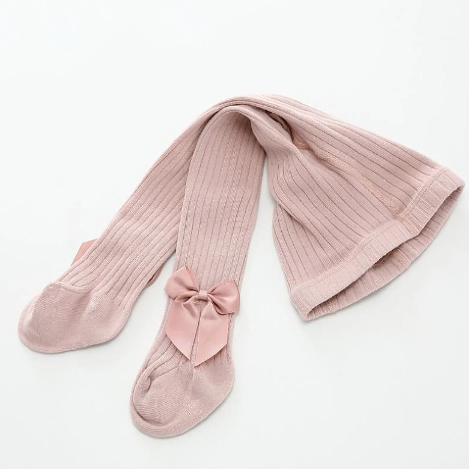 Seamless Cable Knit Tights with Bow for Baby Girls