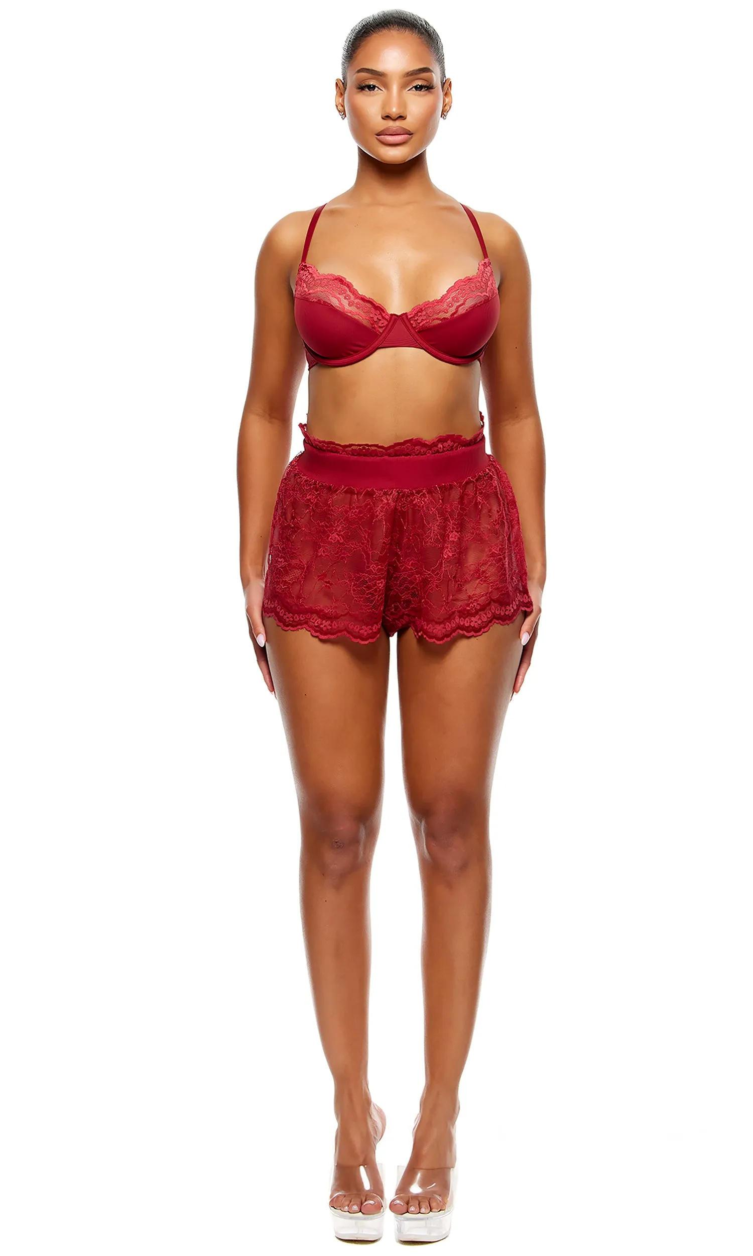 Self Care Ribbed Lace Bra & Shorts Set